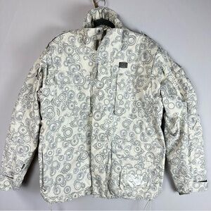 HELLY HANSEN men's off-white and grey circular graphic print ski jacket - size L